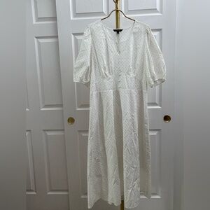 Banana Republic White Midi Dress with Polka Dots